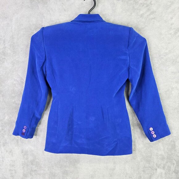 Womens Josephine Chaus Petite 100% Silk Royal Blue Blazer Jacket Lined Size 4 - Picture 4 of 7